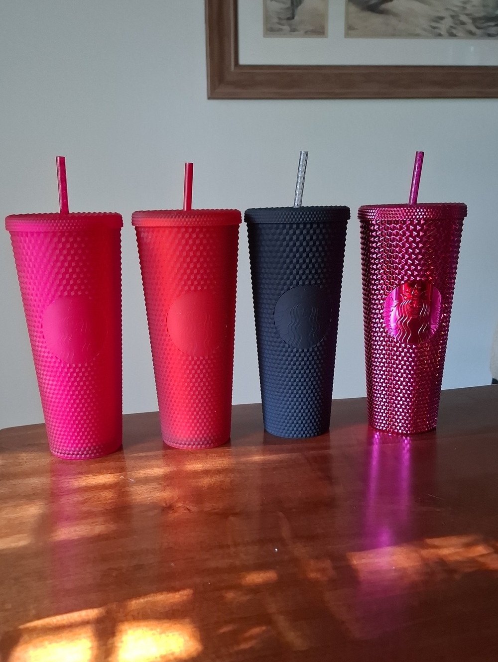 Starbucks Pink, Red, and Black Textured Studded Tumblers Set